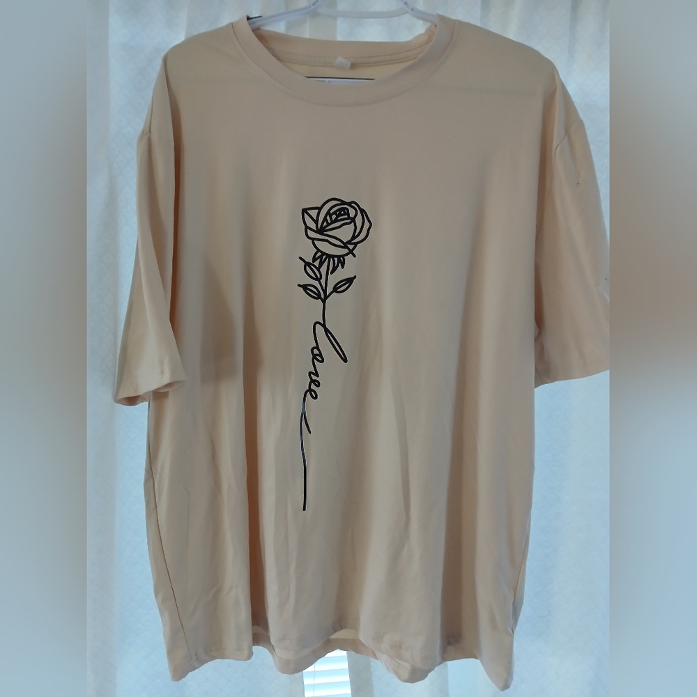 Yellow Short Sleeve Tee with Black Rose Love Graphic